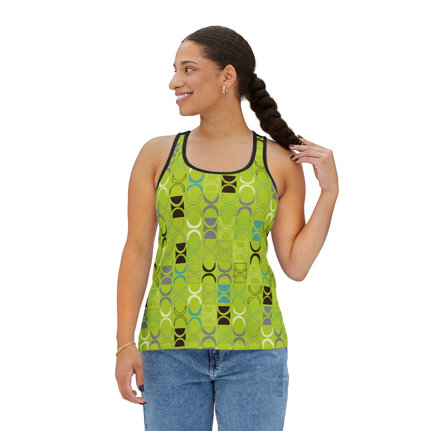 Women's Retro Abstract All Over Print Tank Top- Lime Green