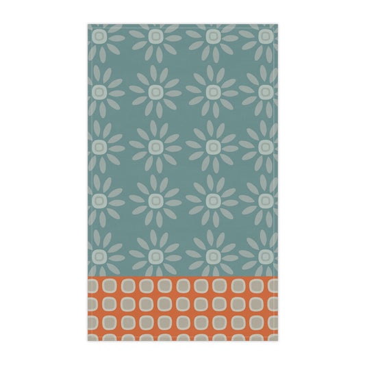 Scandinavian Inspired Kitchen Towel, Teal Pattern. 100% Cotton, 18'' x 30''.