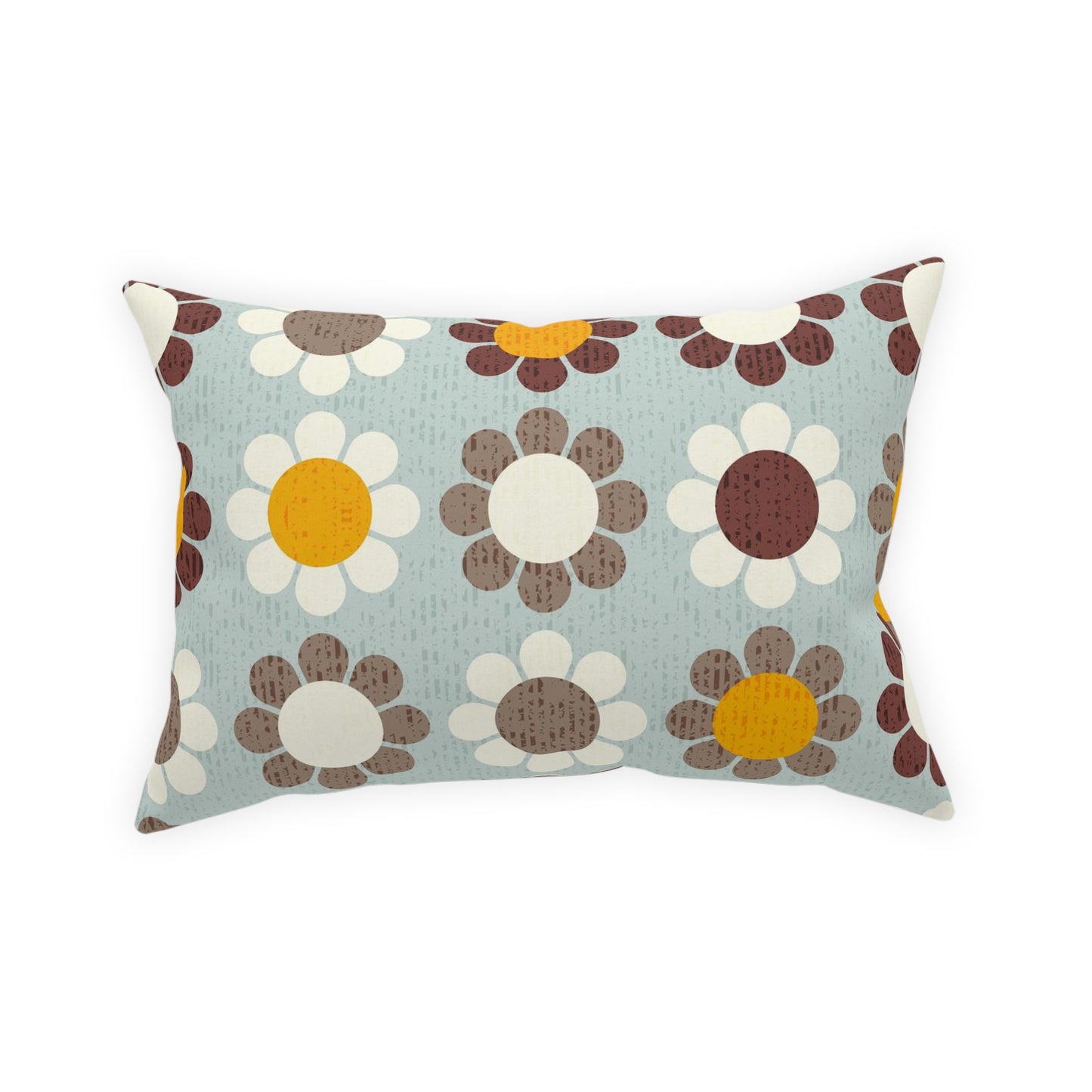 Accent Pillow with Retro Flower Power Daisy Pattern on the front, Matching Stripes on the back. 5 sizes. Pillow Insert Included