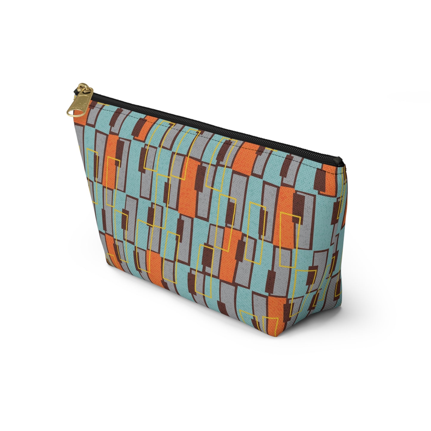 Zipper Pouch in a Colorful Abstract Aqua and Orange Print. 2 Sizes Available.