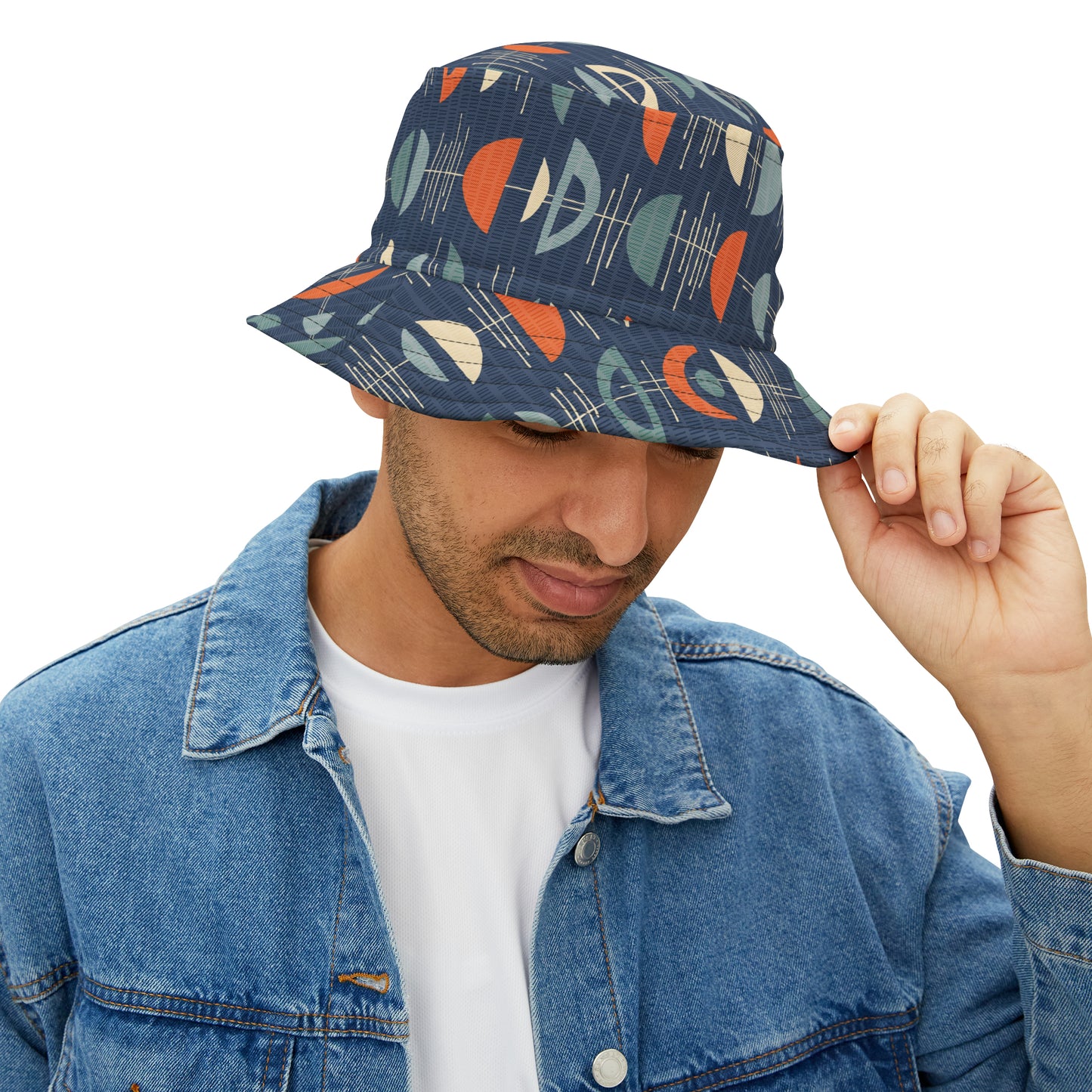 Spiffy Bucket Hat in Deep Blue Retro Print. This Hat Screams Fun. Available in 2 sizes.