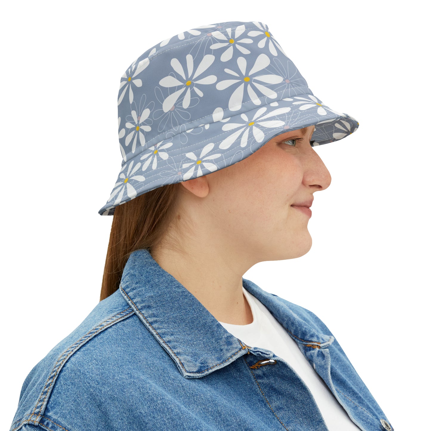 Summer Bucket Hat with Cheerful Daisy Print. Available in 2 sizes.