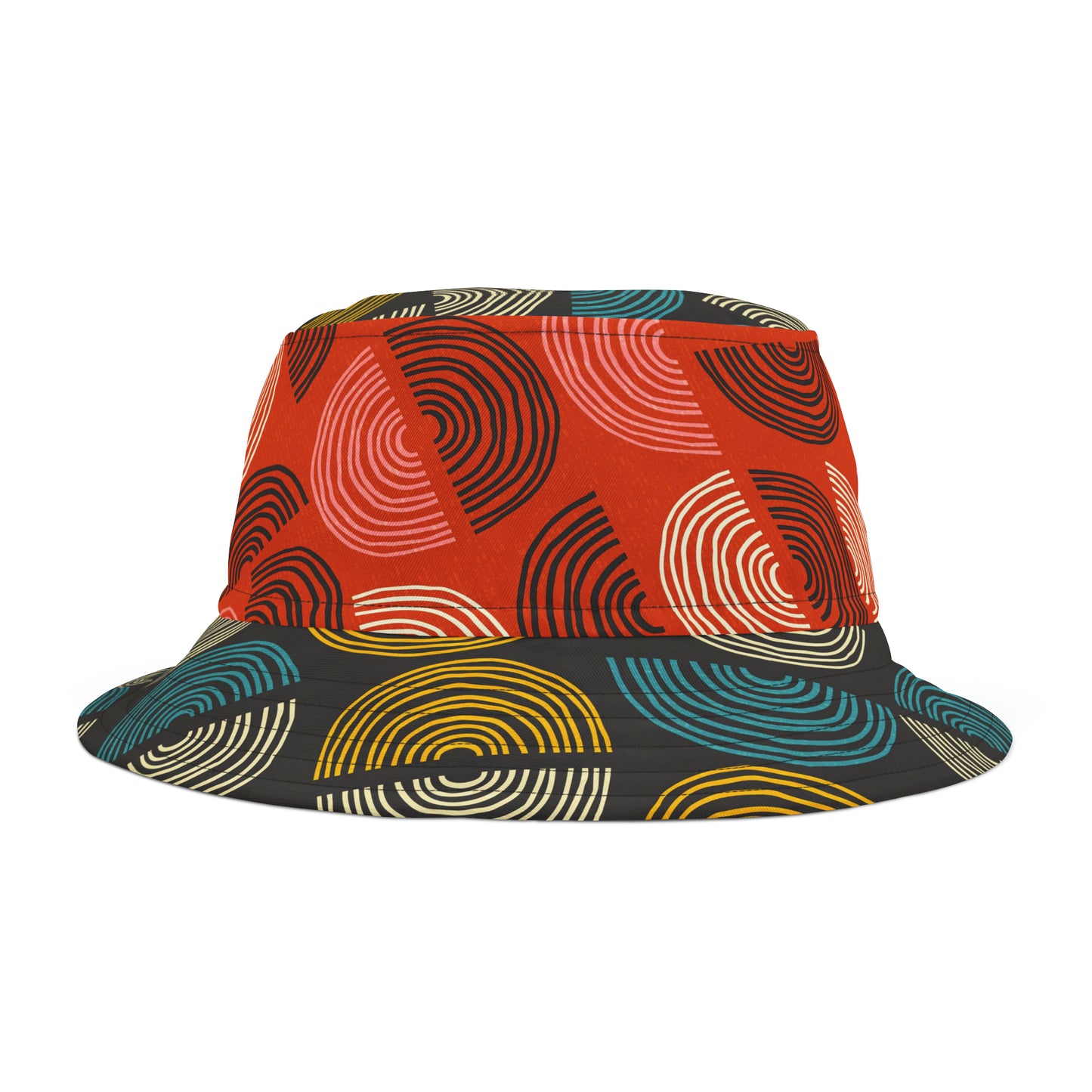 Spiffy Bucket Hat with 2 Retro Prints in Red, Black, Teal and Gold. Available in 2 sizes.