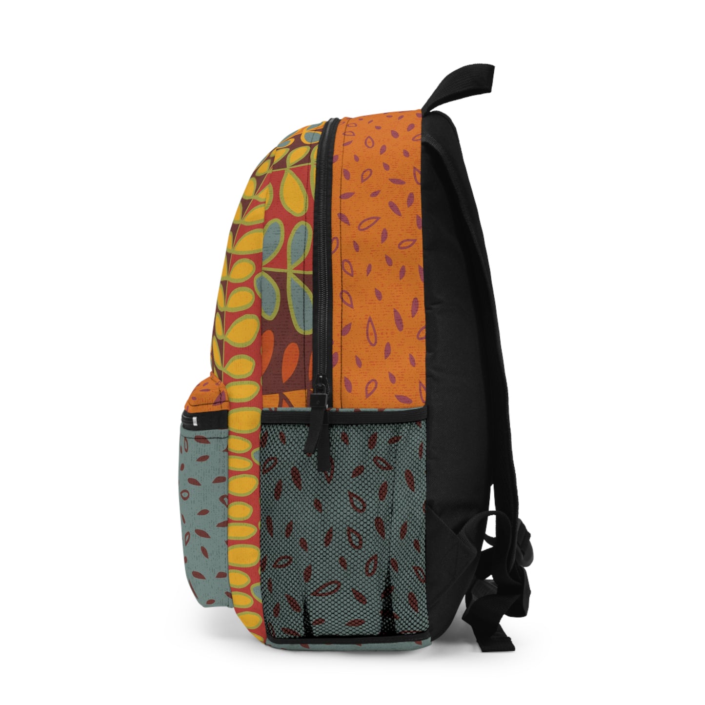 Custom All Over Print Backpack. 3 Boho Patterns in Teal, Orange, Red and Gold. Size 12'' x 17" x 5".