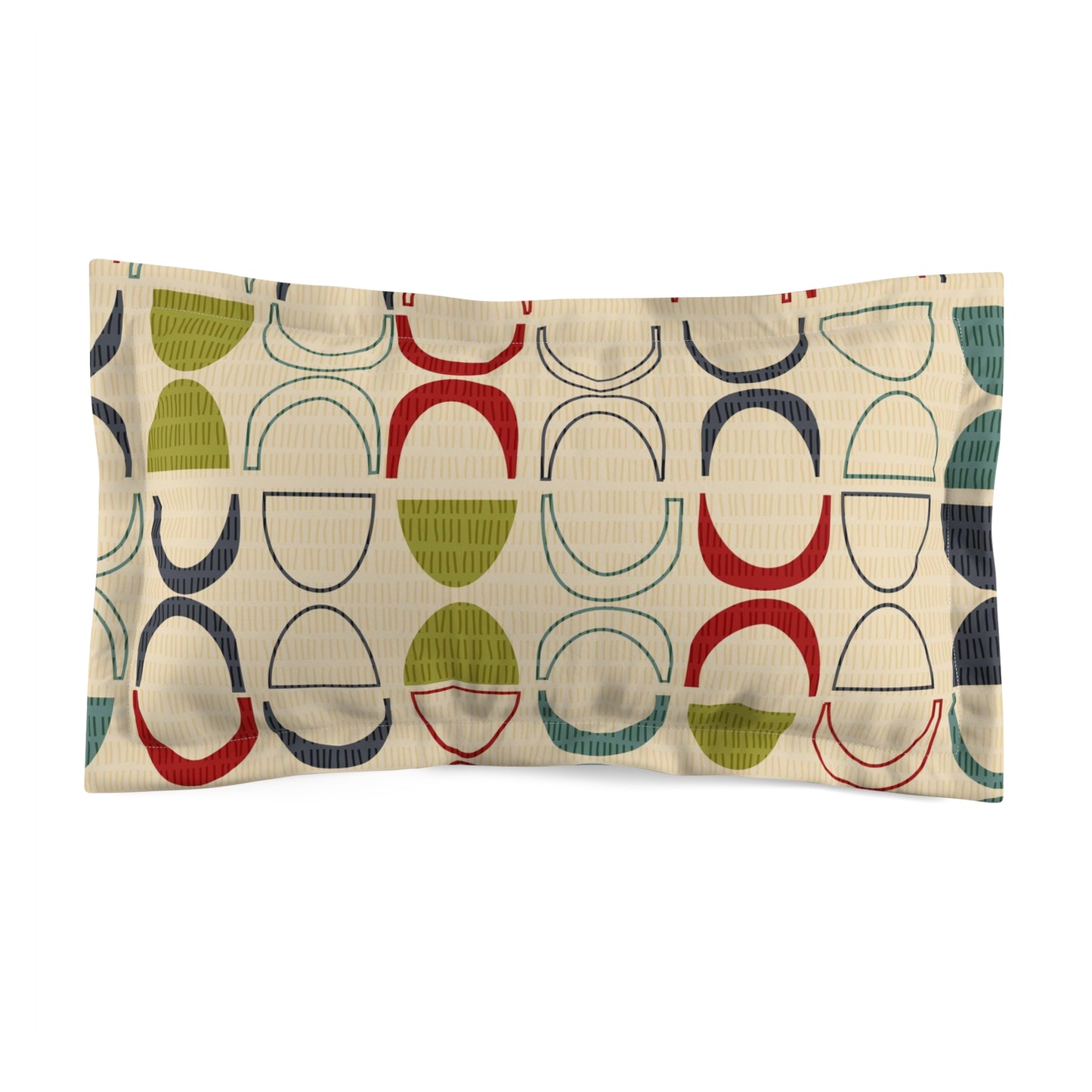 Mid-Century Modern Pillow Sham. Colorful Abstract Pattern on Beige Background. Pairs with duvets. Standard and King Sizes.