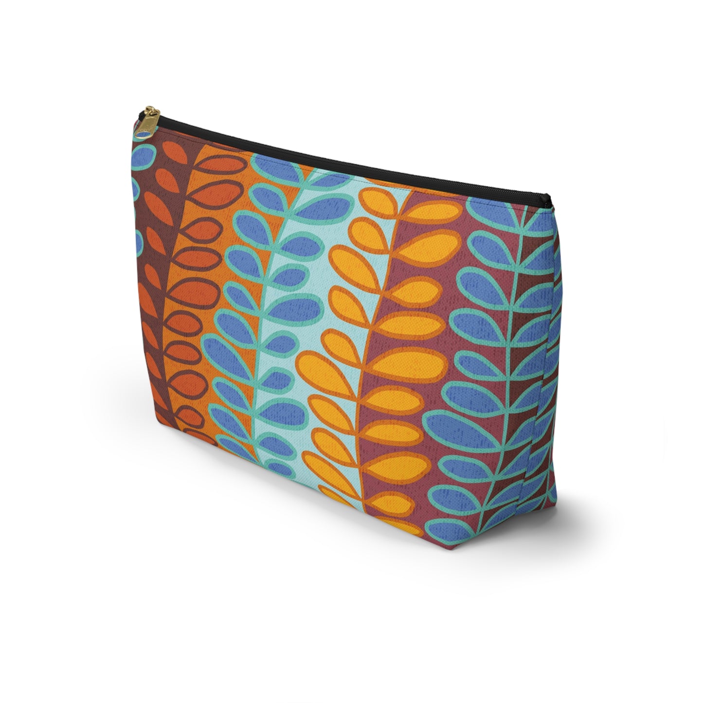 Custom Boho Leaf and Vine Printed Zipper Pouch. 2 sizes available