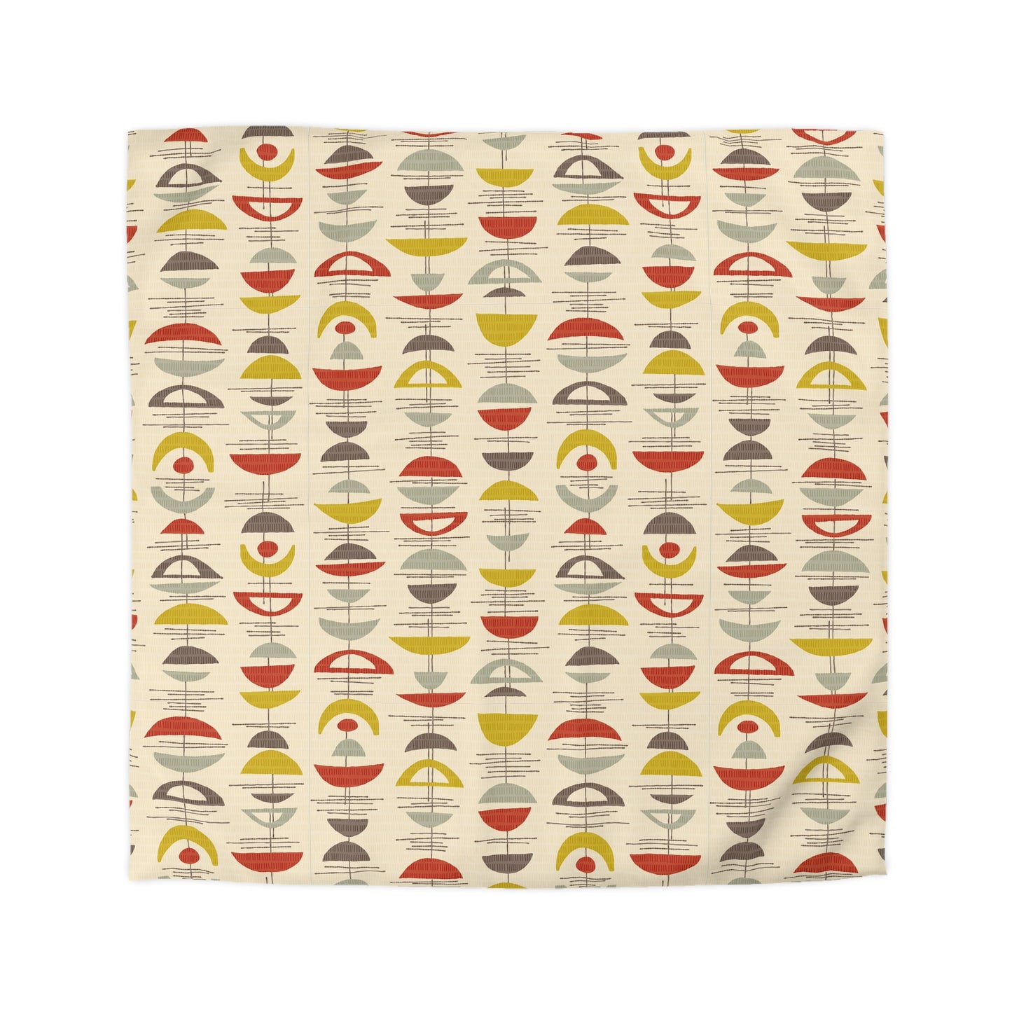 Mid Century Modern Duvet Cover in Cream, Red and Sage Green. Original Abstract Crescent Pattern in 4 sizes.