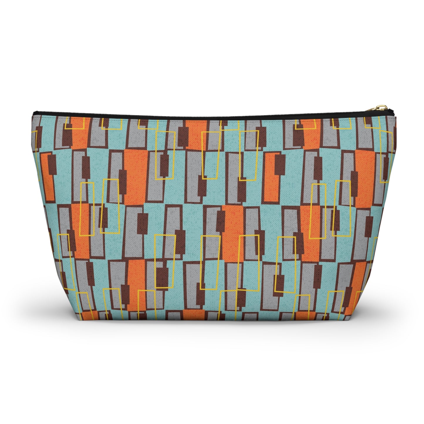 Zipper Pouch in a Colorful Abstract Aqua and Orange Print. 2 Sizes Available.