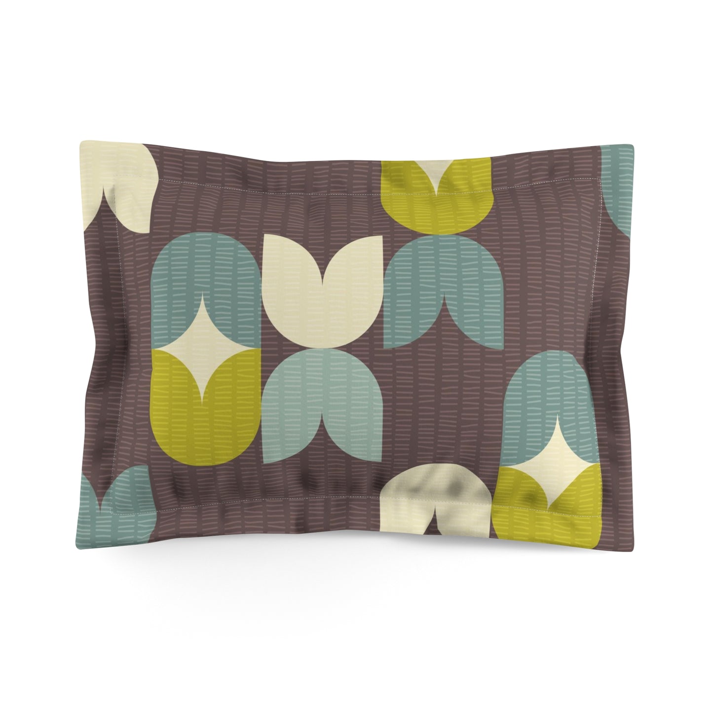 Modern Pillow Sham with Scandinavian Pattern in Chocolate, Mint and Lime Green. Pairs with Duvets. Standard and King Sizes.