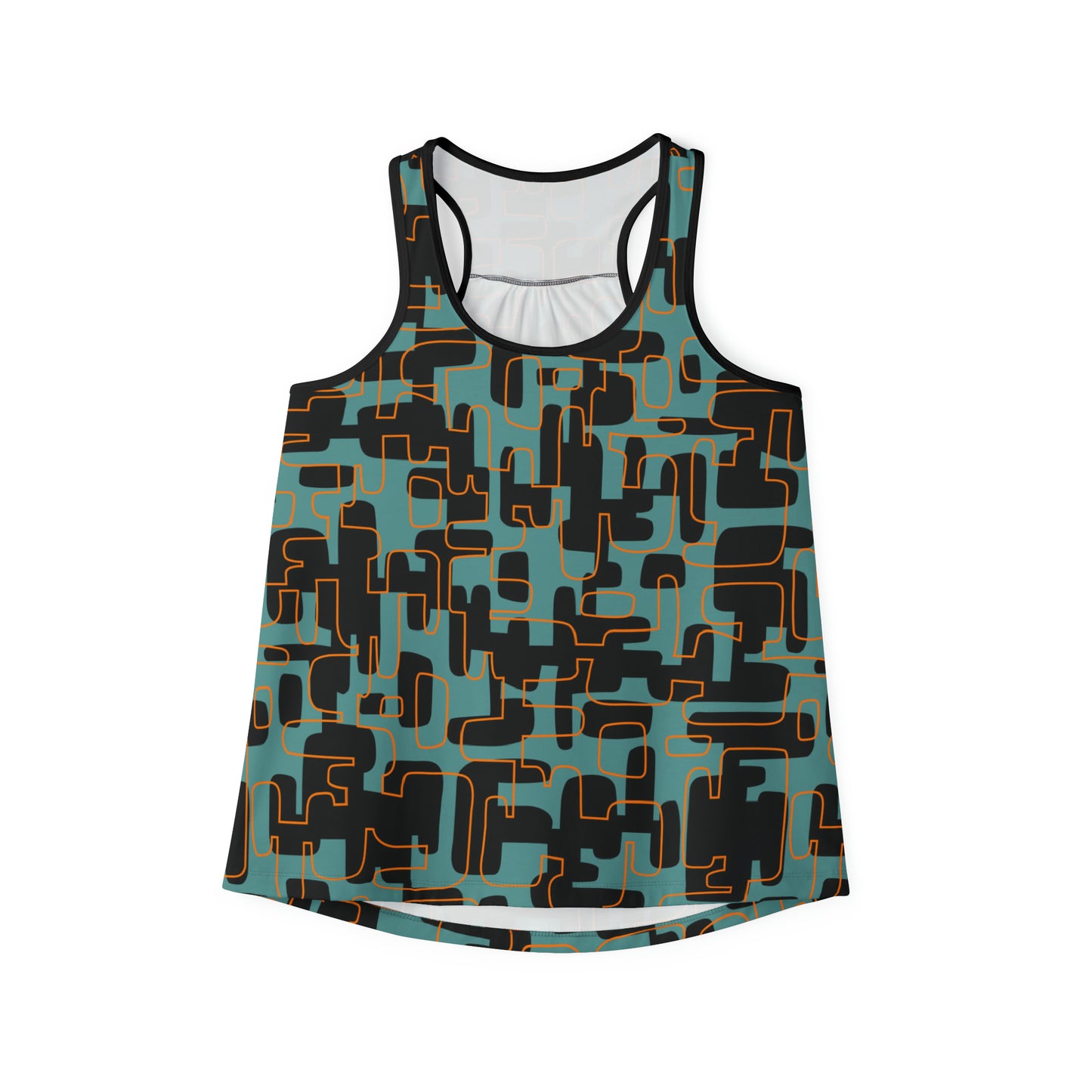 Women's Retro Style Abstract All Over Print Tank Top- Teal and Black