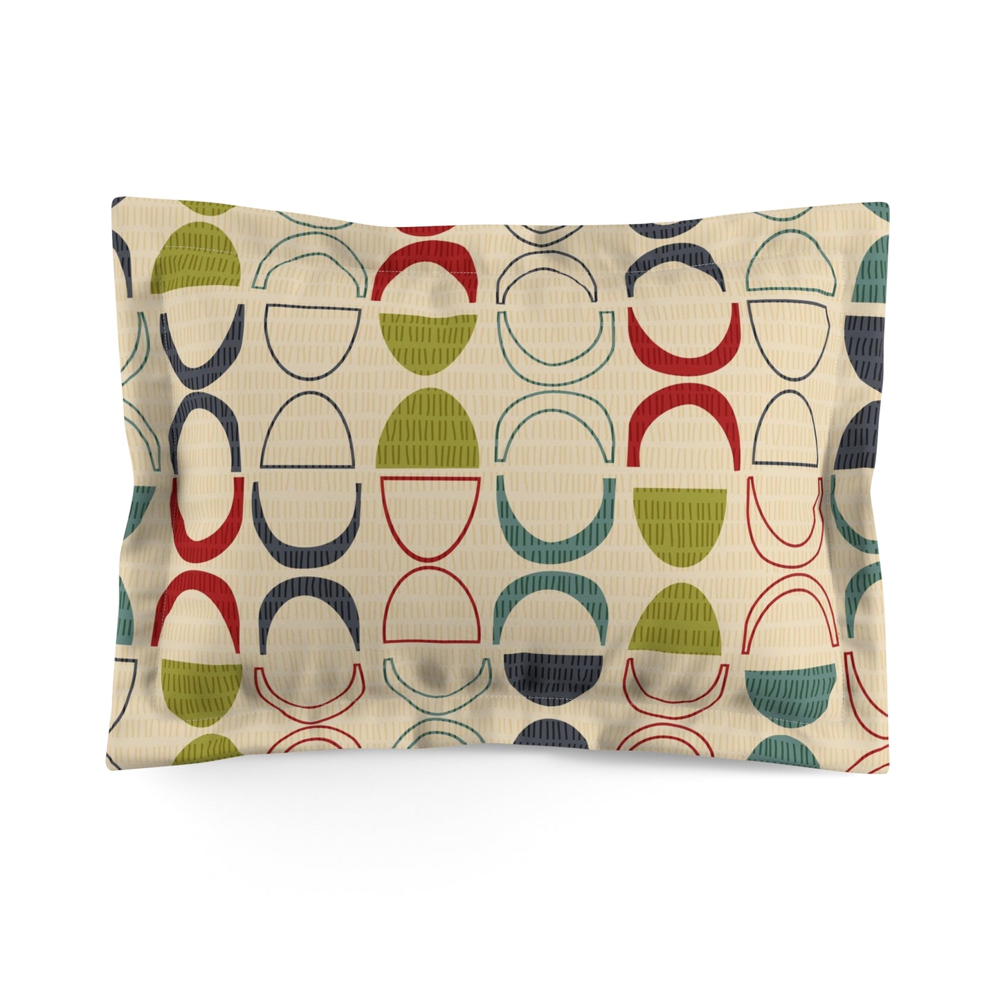 Mid-Century Modern Pillow Sham. Colorful Abstract Pattern on Beige Background. Pairs with duvets. Standard and King Sizes.