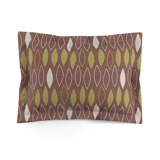 Mid-Century Modern Pillow Sham. Original Abstract Leaf Pattern in Brown & Olive Green. Pairs with Duvets. Standard and King Sizes.