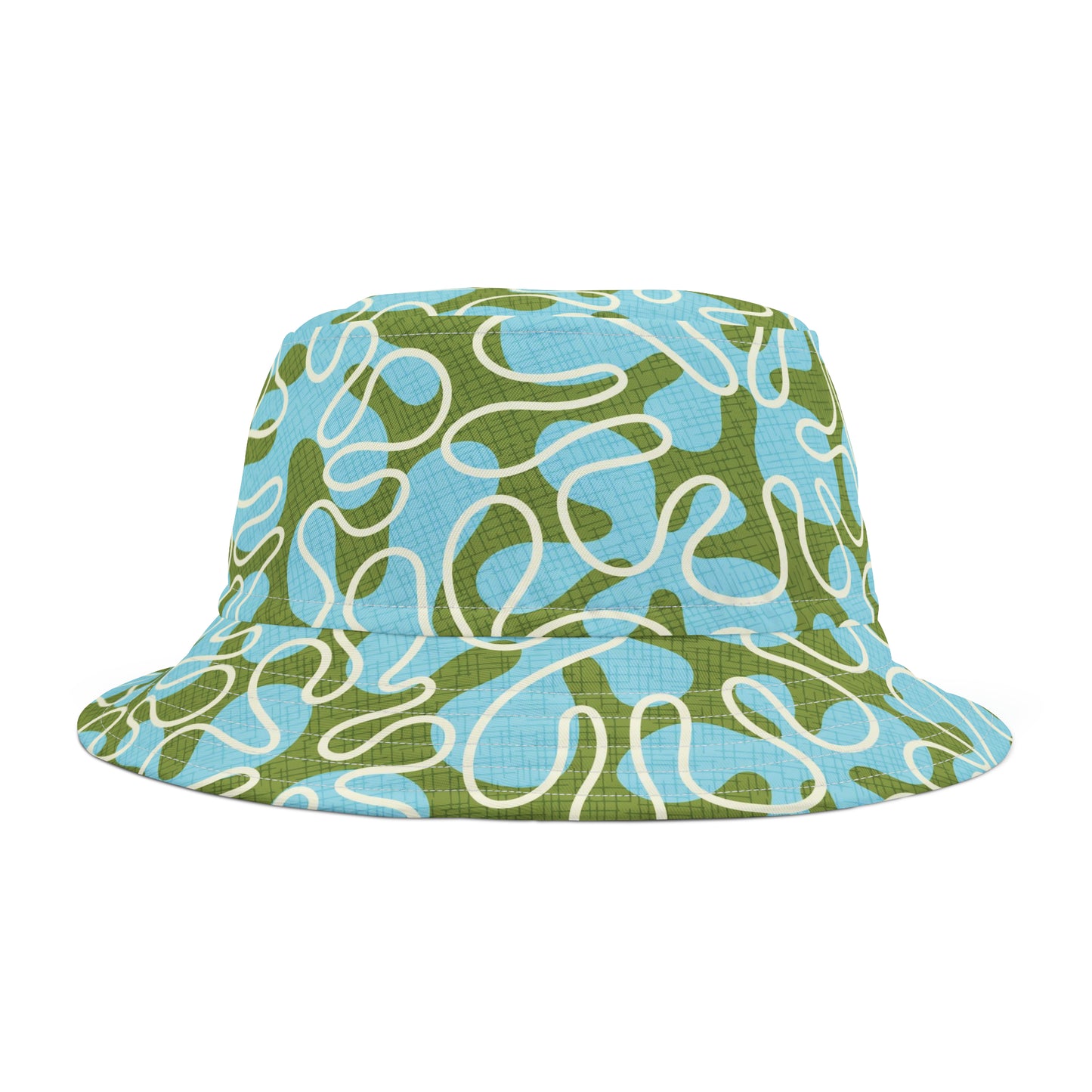 Summer Bucket Hat with Wild Abstract Surfer Print in Pool Blue and Green. Available in 2 sizes.