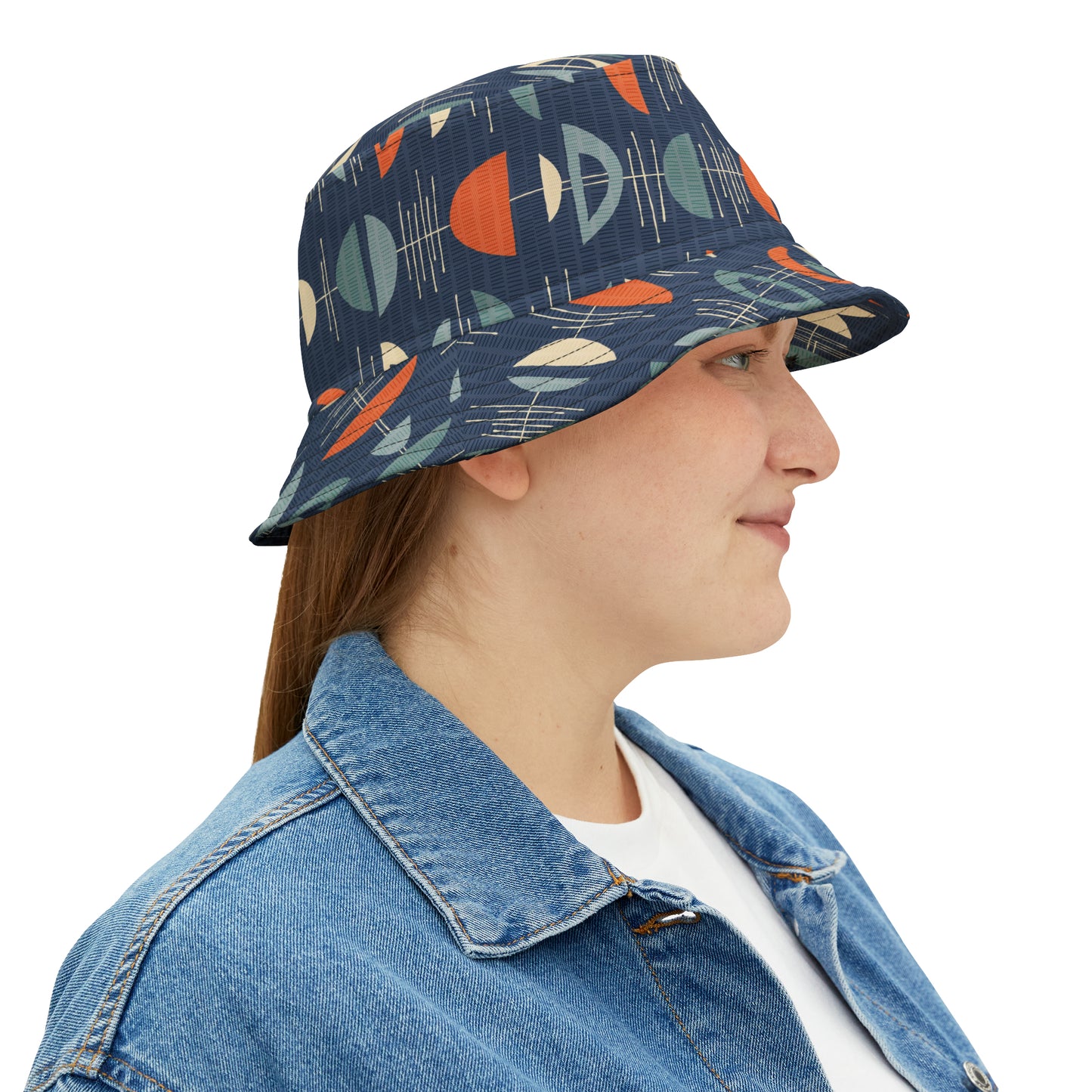 Spiffy Bucket Hat in Deep Blue Retro Print. This Hat Screams Fun. Available in 2 sizes.