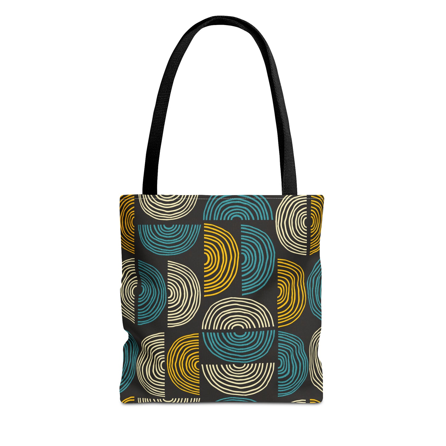 Beautiful Tote Bag with Mid Century Print in Black, Teal and Gold. Available in 3 sizes.