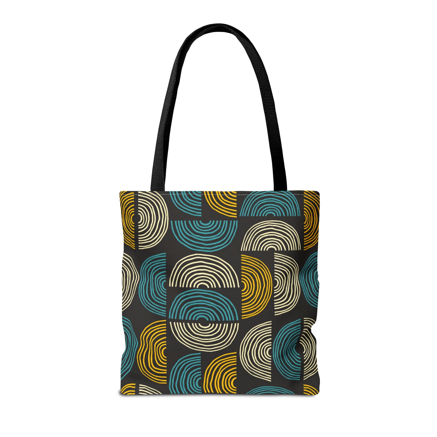 Beautiful Tote Bag with Mid Century Print in Black, Teal and Gold. Available in 3 sizes.