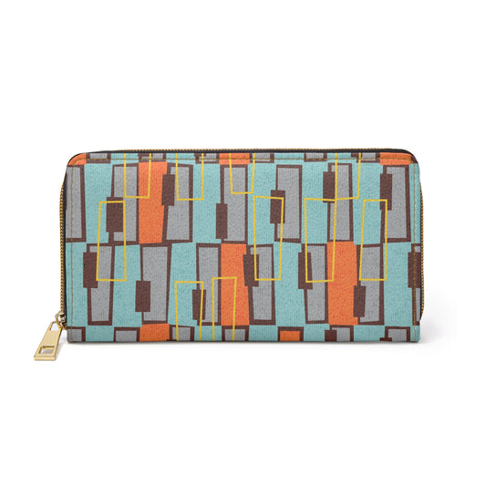 Zipper Wallet with Custom Mid Century Print. Unique Abstract Geometric Pattern.