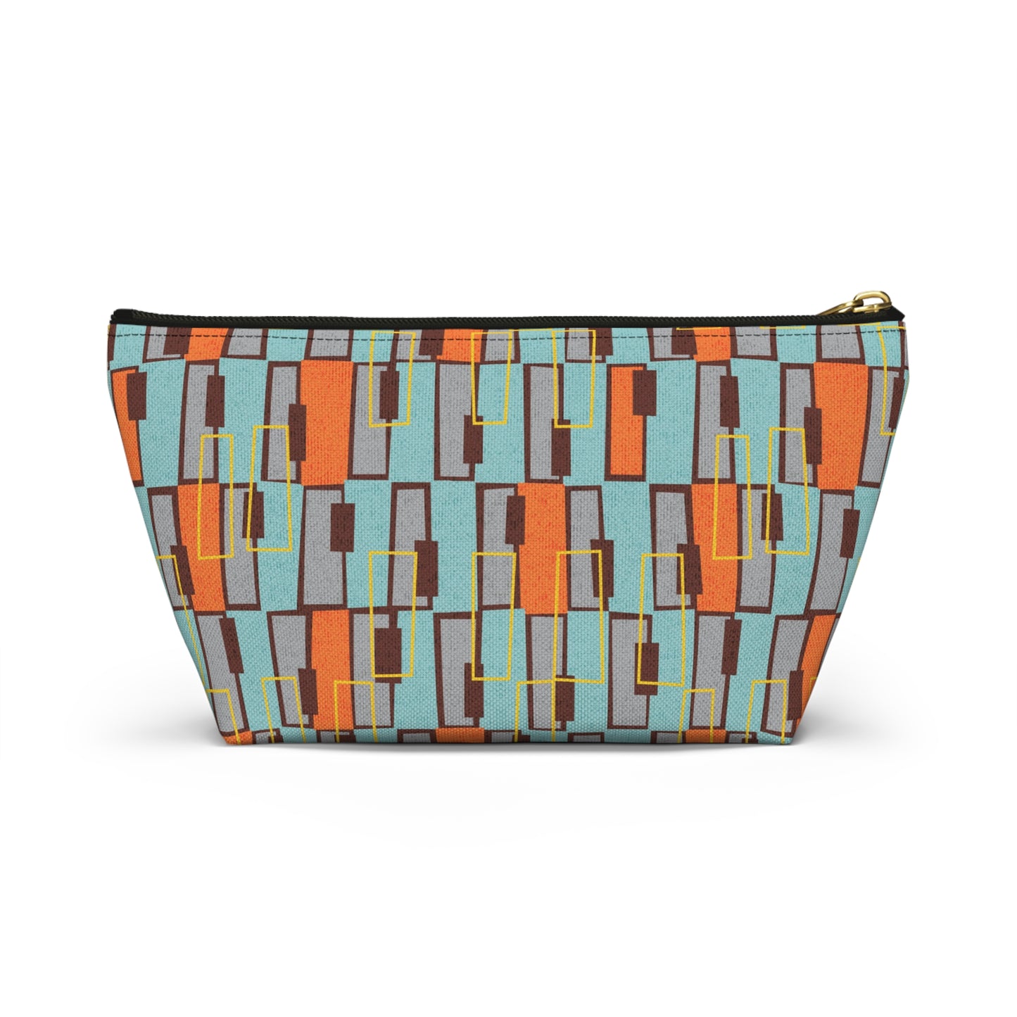 Zipper Pouch in a Colorful Abstract Aqua and Orange Print. 2 Sizes Available.