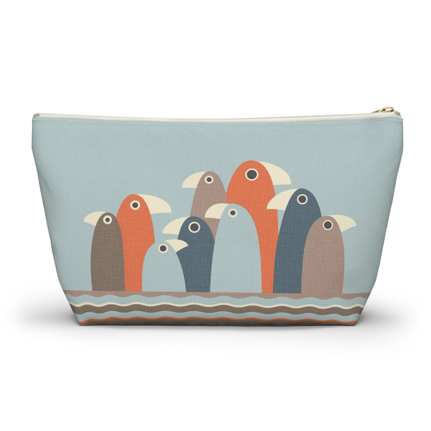 Zipper Pouch Printed with Quirky Birds and Stripes. Available in 2 Sizes.