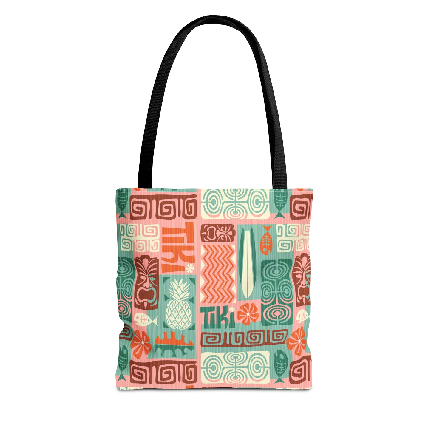 Summer Tote Bag with Vintage Coral Hawaiian Tiki print. Available in 3 sizes.