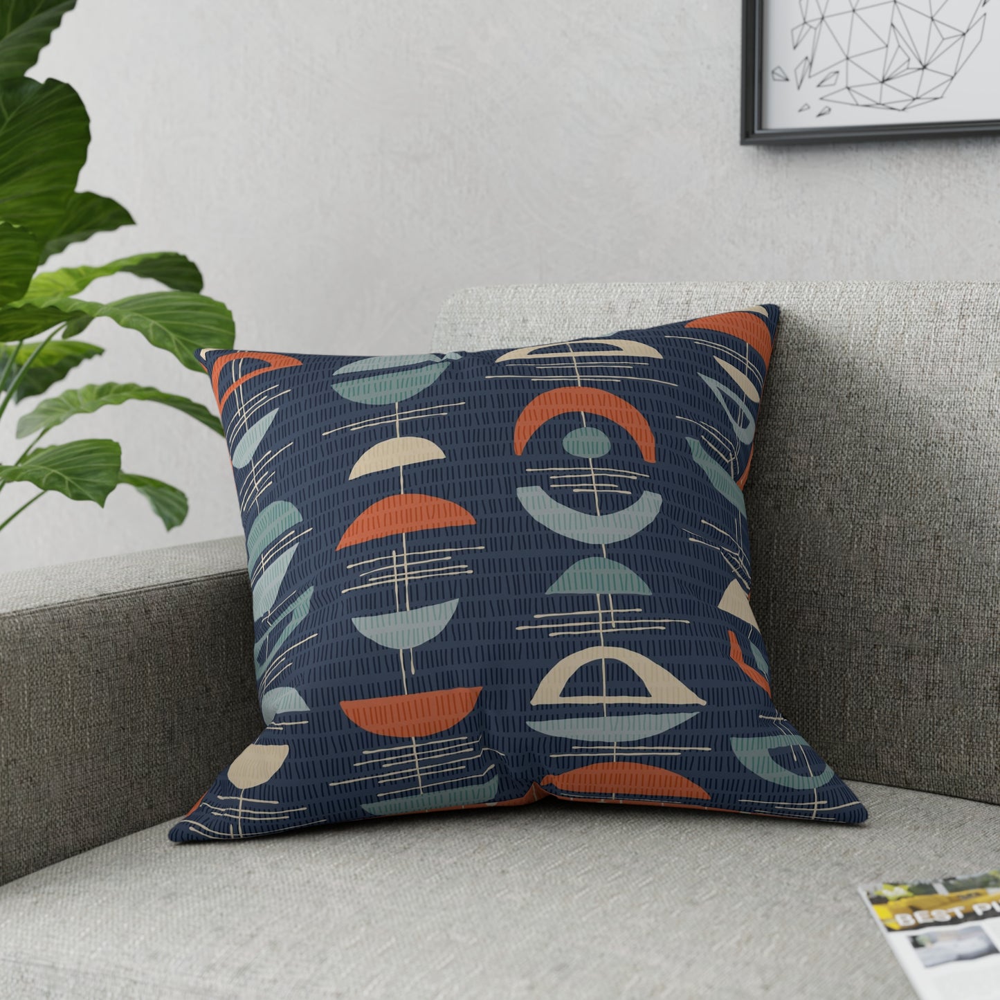 Accent Pillow with Lively Mid-Century Print. A Different Coordinating Pattern Printed on Each Side. 5 Sizes. Pillow Insert Included.