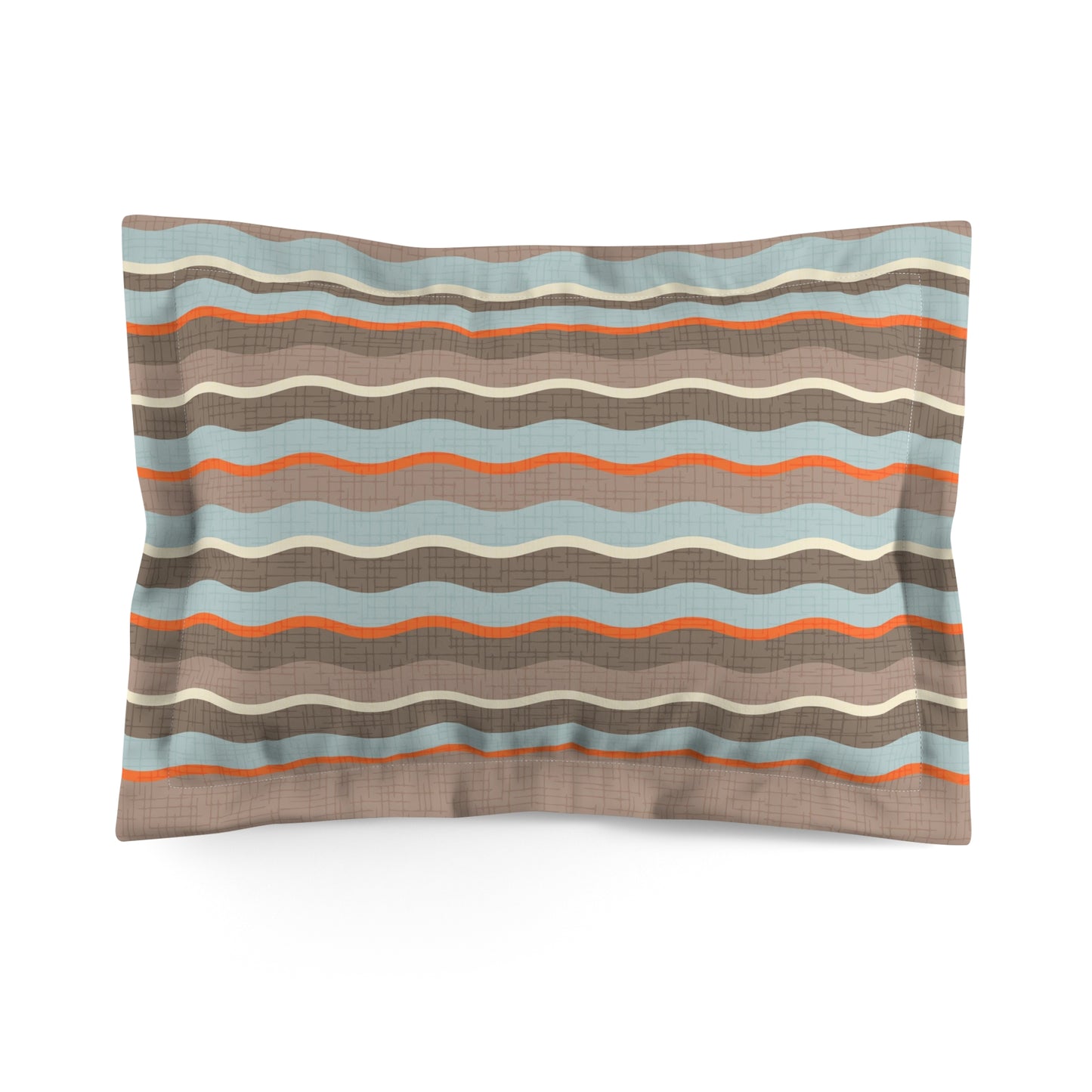 Cute pillow sham with Wavy Stripes in Pale Blue, Brown, Coral Red. Original Unique Design. Pairs with duvet covers. 2 Sizes.