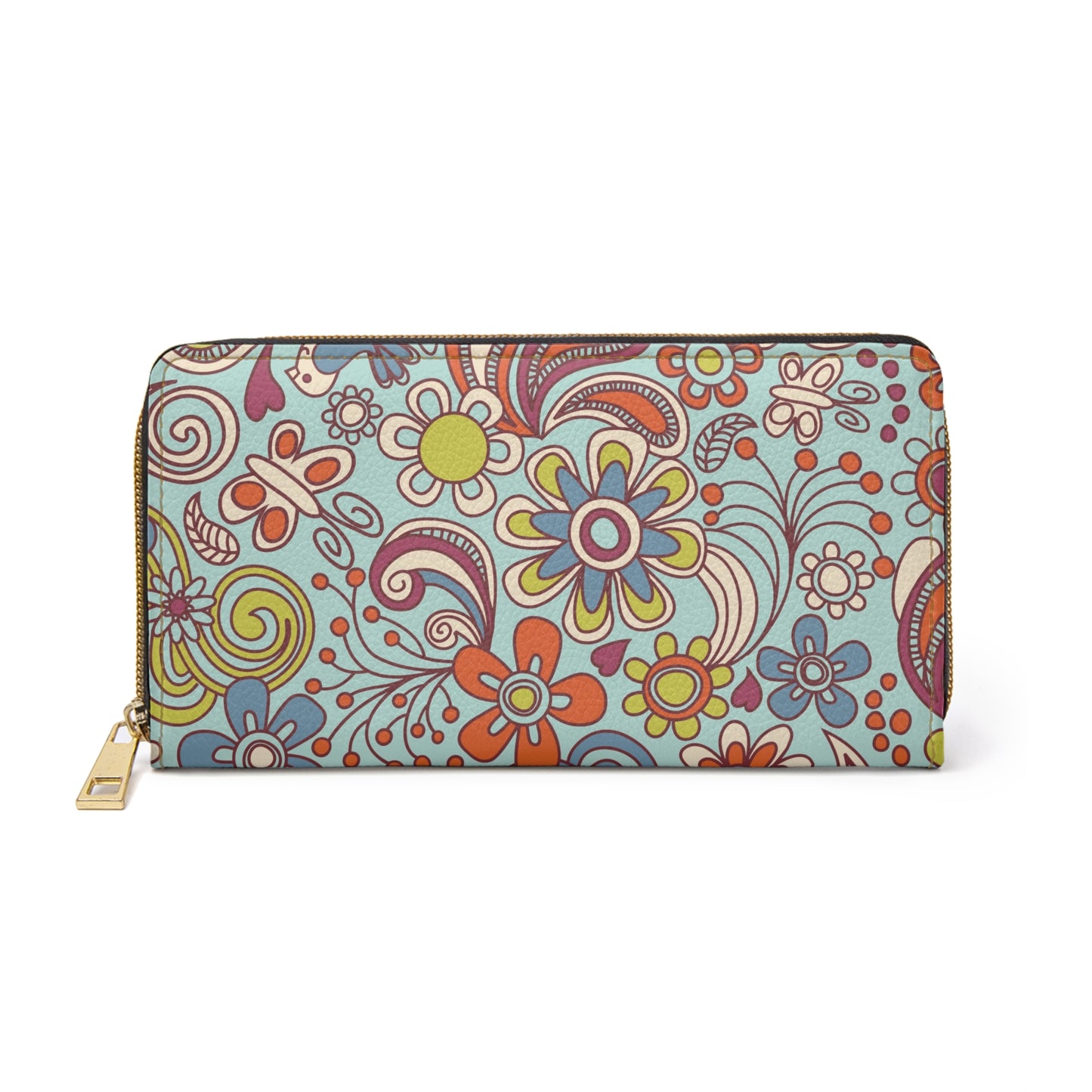 Zipper Wallet with Custom Boho Flower Power Print.