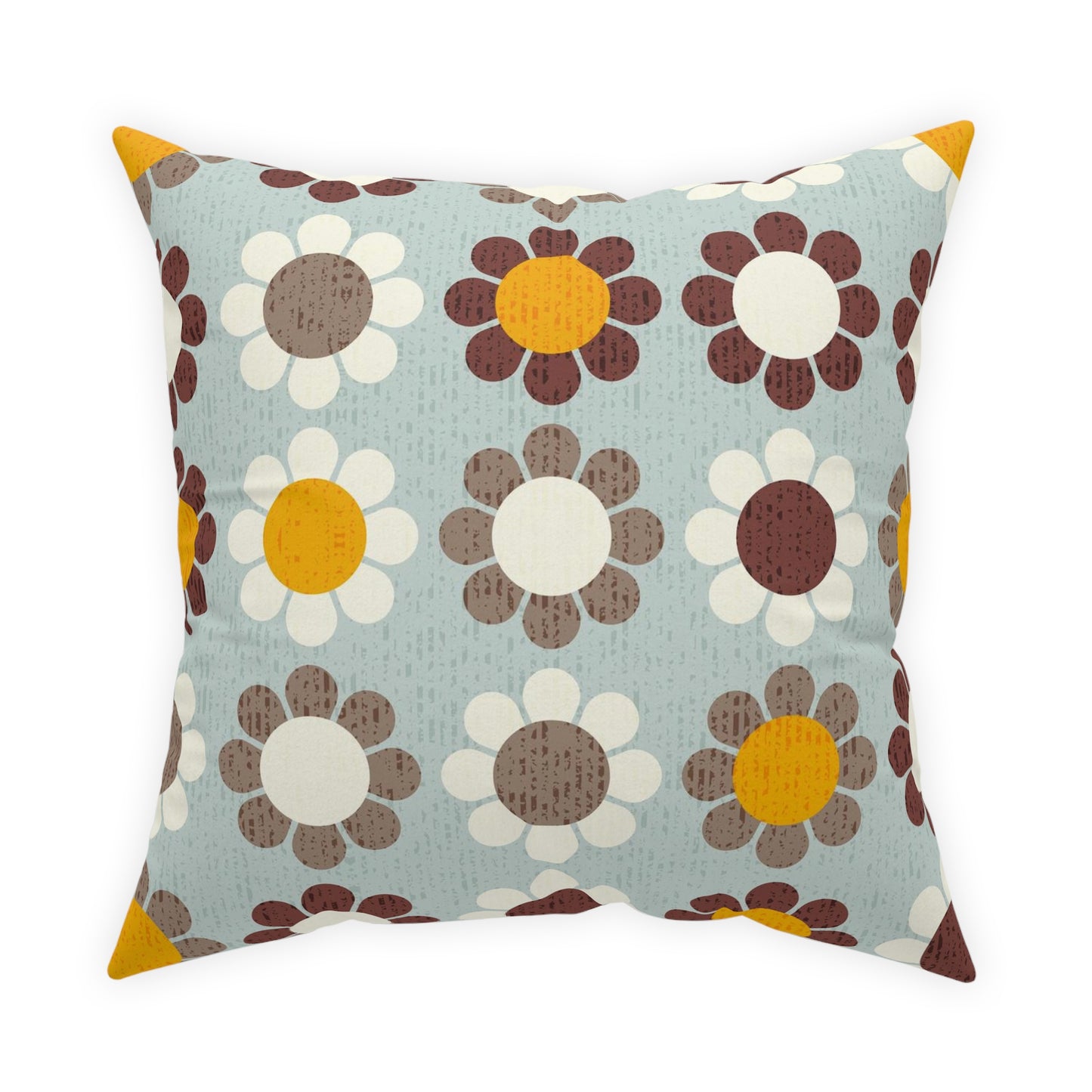 Accent Pillow with Retro Flower Power Daisy Pattern on the front, Matching Stripes on the back. 5 sizes. Pillow Insert Included