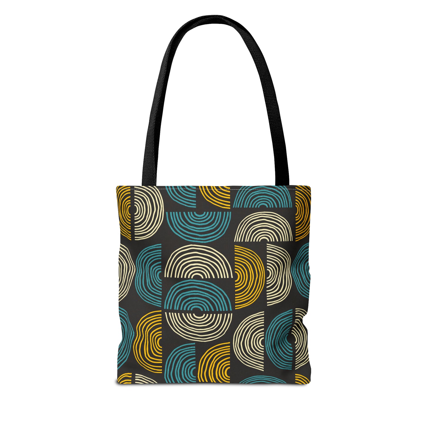 Beautiful Tote Bag with Mid Century Print in Black, Teal and Gold. Available in 3 sizes.