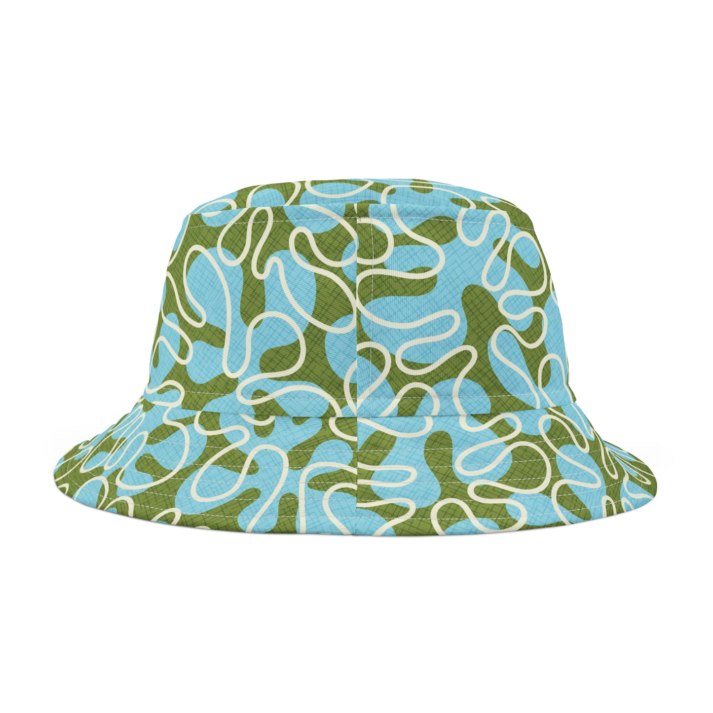 Summer Bucket Hat with Wild Abstract Surfer Print in Pool Blue and Green. Available in 2 sizes.