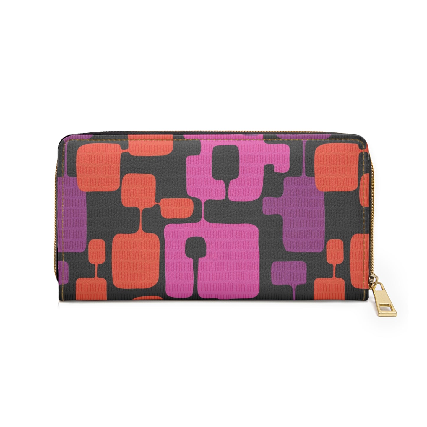 Zipper Wallet with Custom Mid-Century Print. Unique Colorful Abstract Pattern.