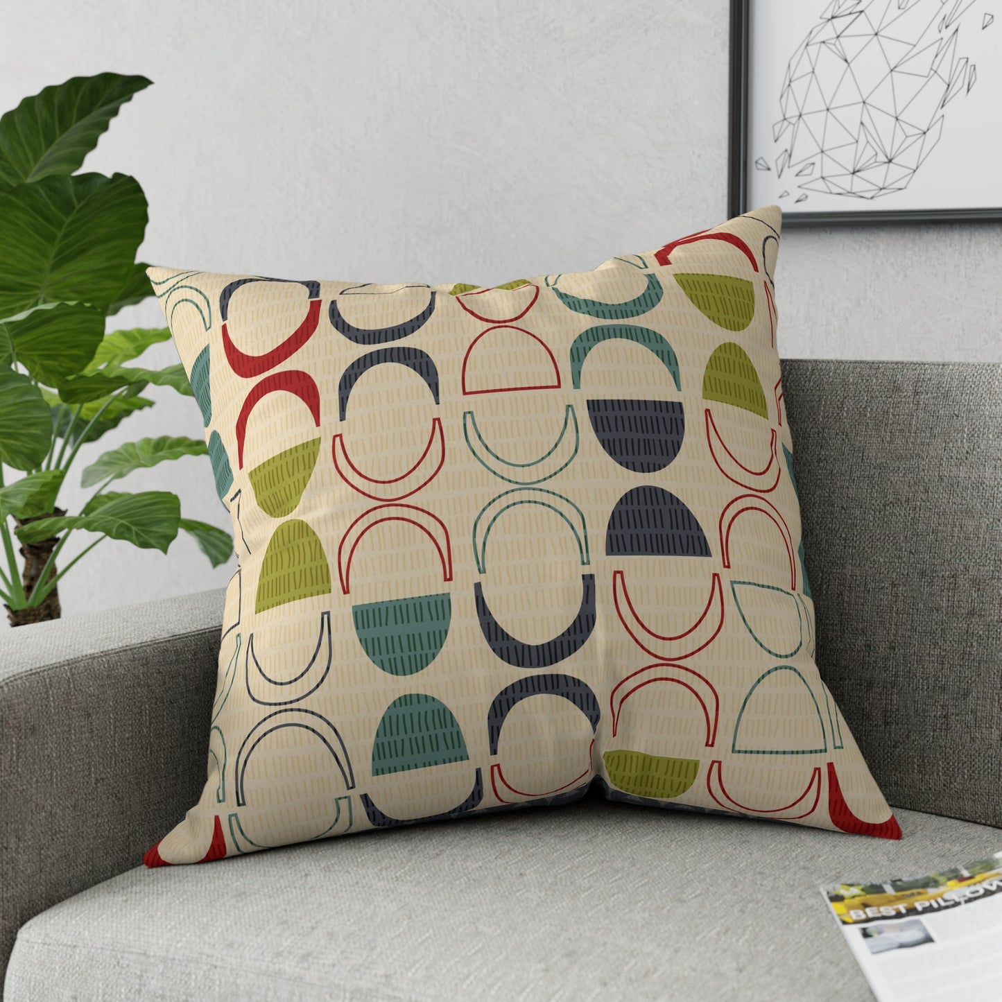 Mid-Century Modern Accent pillow. Colorful Abstract Design on the Front, Coordinating Pattern on the Back. 5 sizes. Pillow insert included.