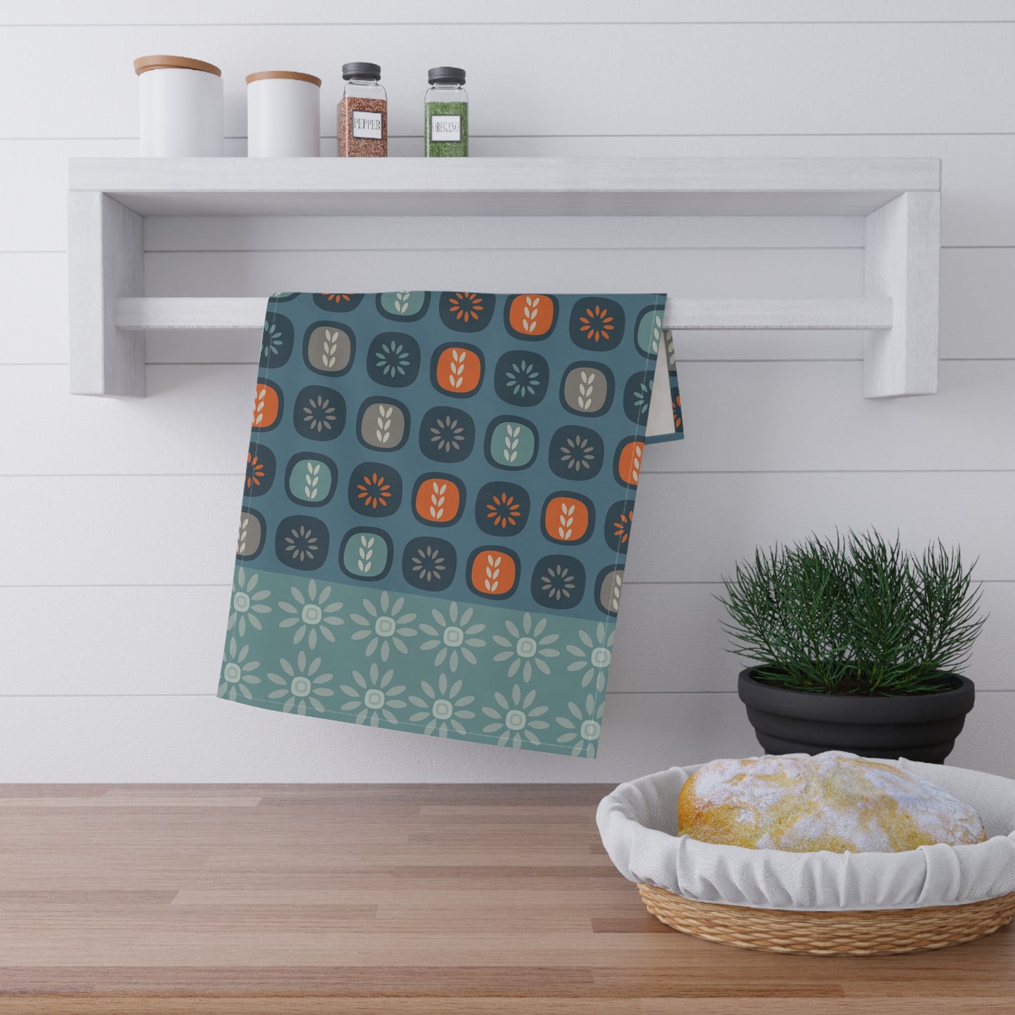 Scandinavian Inspired Kitchen Towel, Blue Pattern. 100% Cotton, 18'' x 30''.