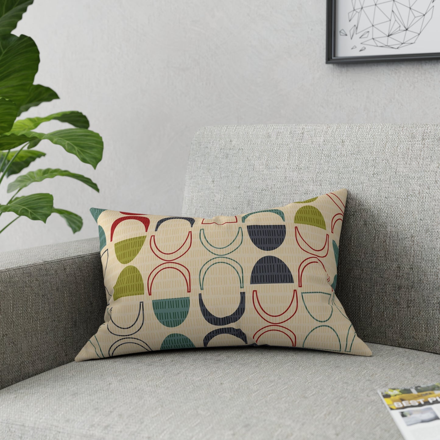 Mid-Century Modern Accent pillow. Colorful Abstract Design on the Front, Coordinating Pattern on the Back. 5 sizes. Pillow insert included.