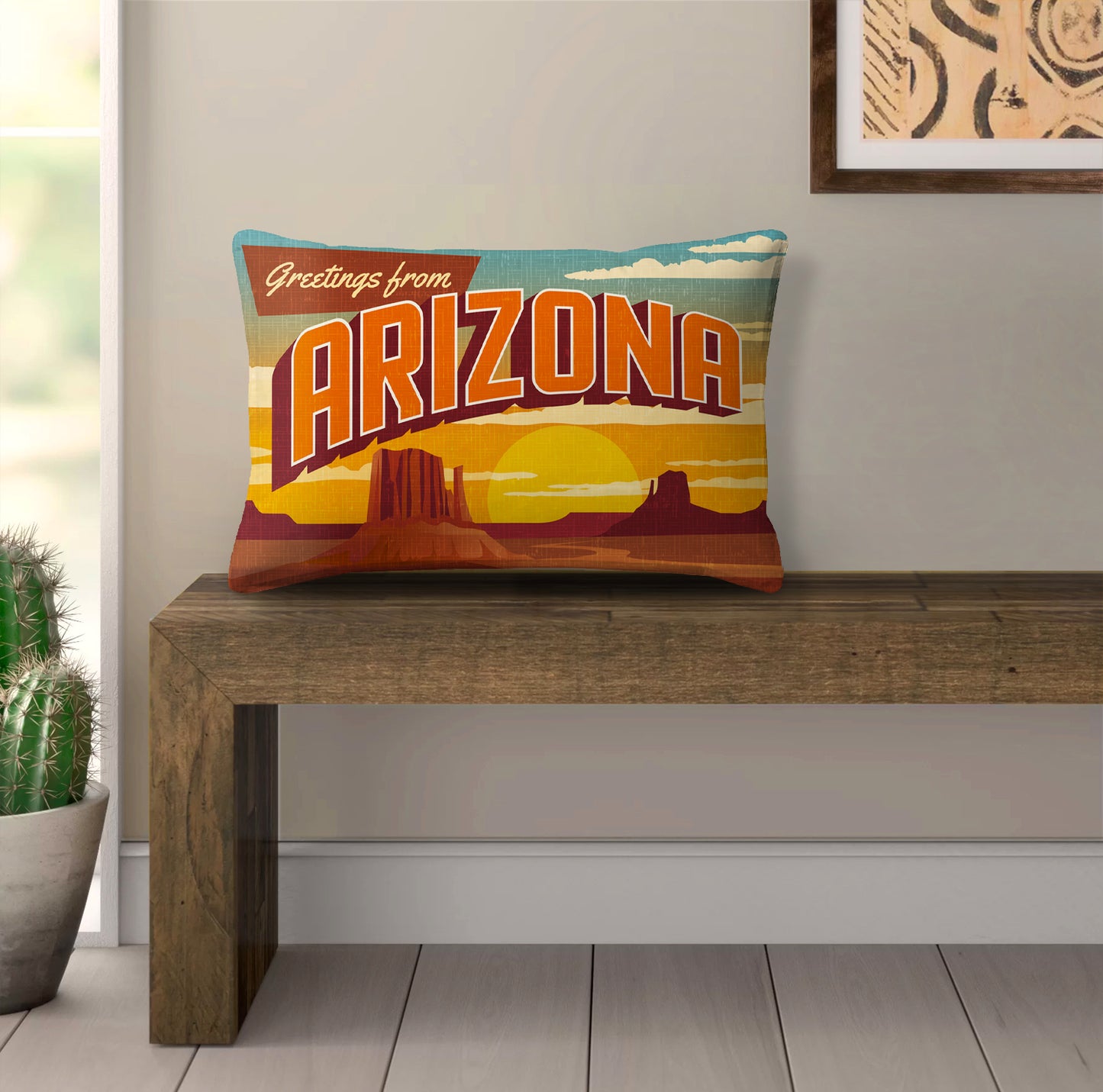 Custom Printed  20" x 14" Throw Pillow with Vintage State Postcard Design- All 50 States Available- Pillow Insert Included