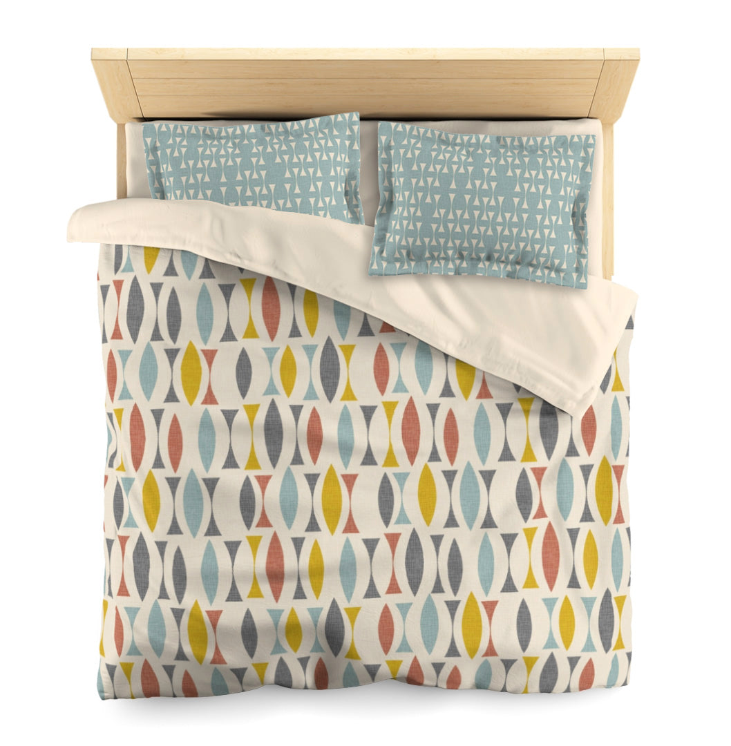 Coordinating Pillow Sham in Aqua Blue and Cream. Pairs with Duvets. Standard and King Sizes.