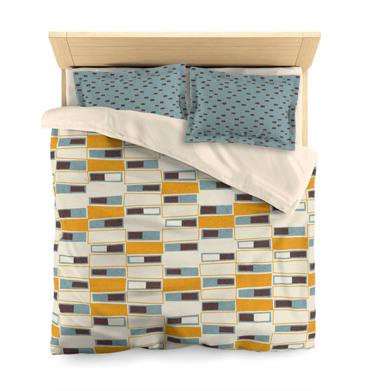 Mid Century Modern Duvet Cover. Abstract Window Pattern in Orange, Teal and Cream. 4 sizes