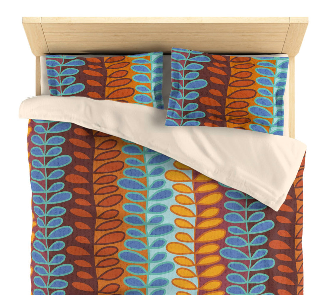 Pillow Sham with Original Boho Leaf and Vine Pattern. Pairs with Duvet Covers. 2 Sizes.