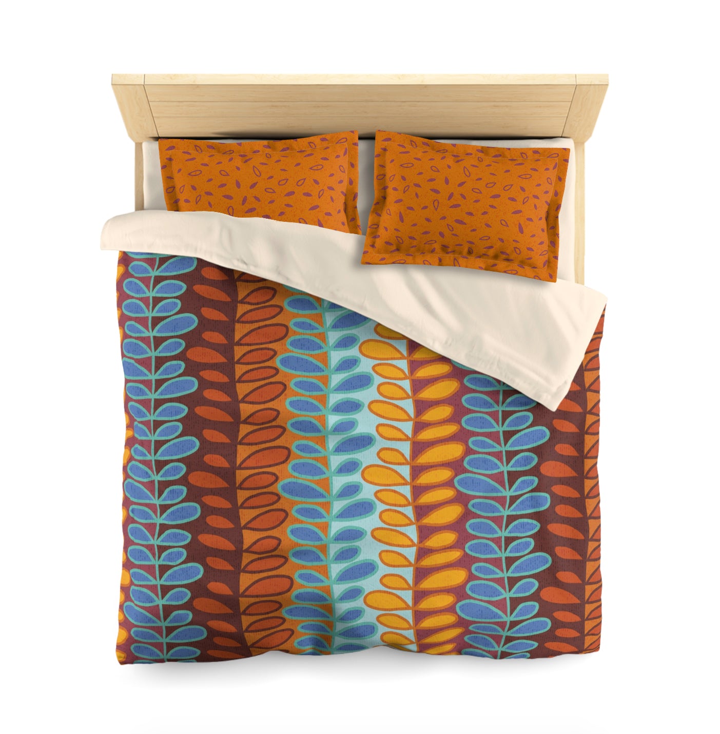 Boho Pillow Sham in Pumpkin Orange and Maroon. Original Boho Style Pattern. Pairs with Duvet Covers. 2 Sizes.