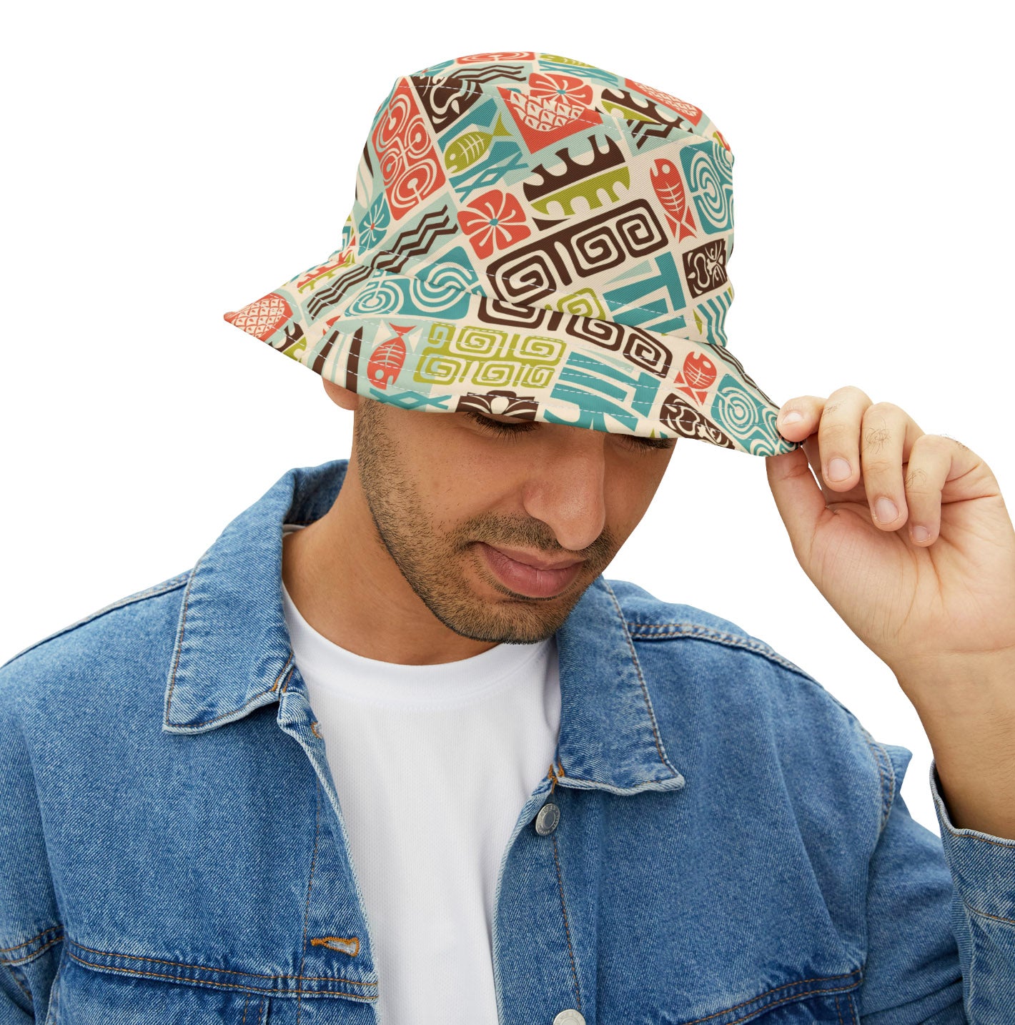 Summer Bucket Hat with Vintage Hawaiian Tiki print. Available in 2 sizes.