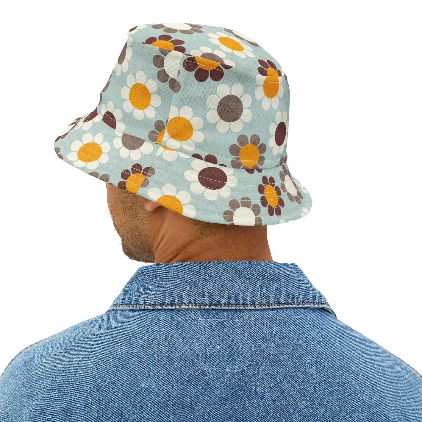 Cute Bucket Hat with Retro Daisy Print. Available in 2 sizes.