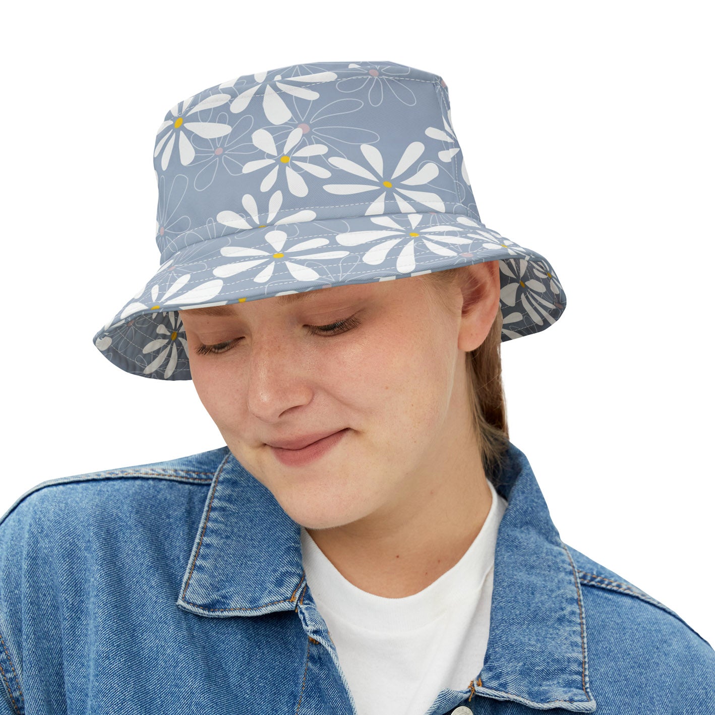 Summer Bucket Hat with Cheerful Daisy Print. Available in 2 sizes.