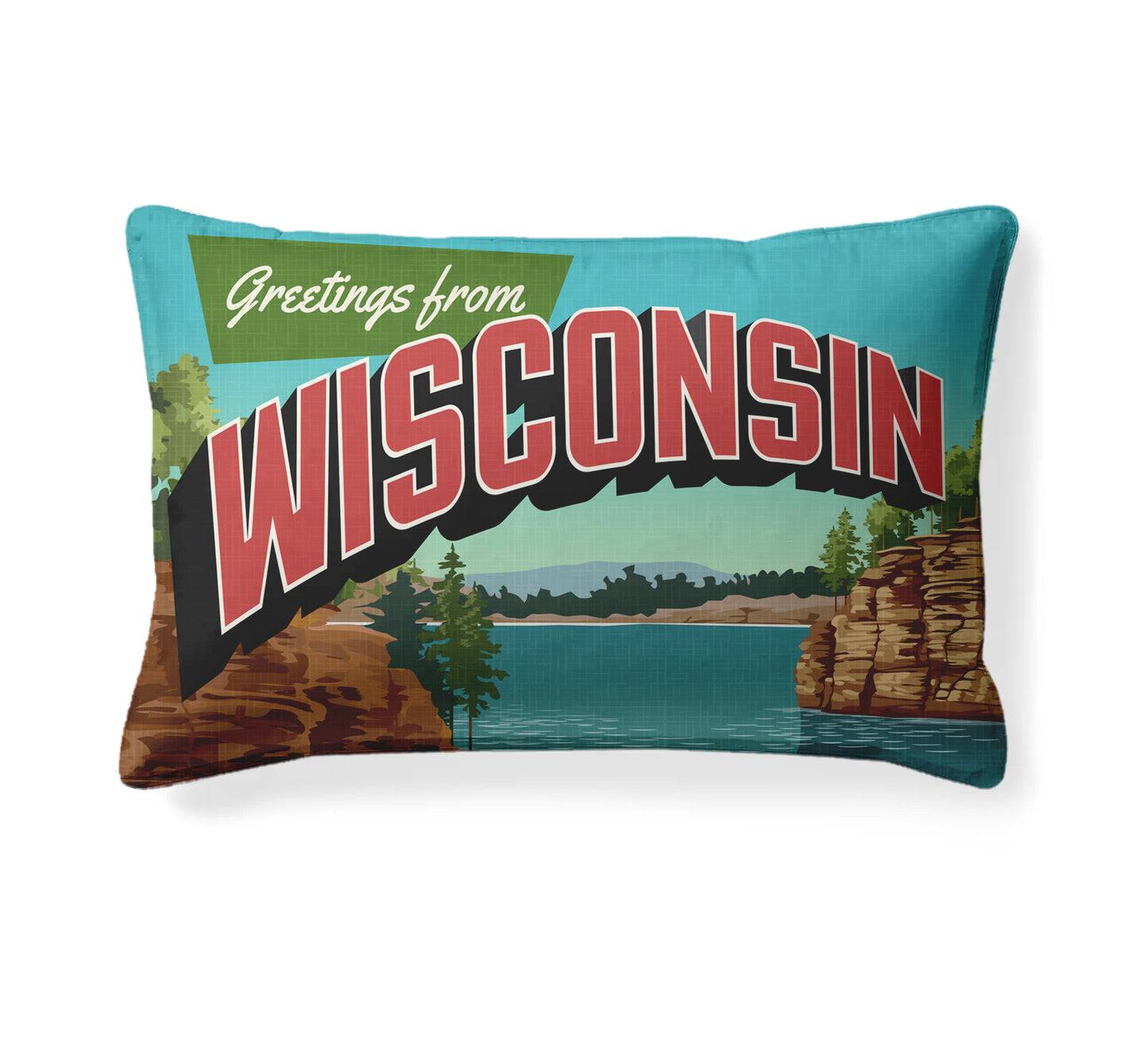 Custom Printed  20" x 14" Throw Pillow with Vintage State Postcard Design- All 50 States Available- Pillow Insert Included.