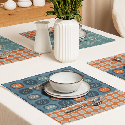 Mid-Century Scandinavian Style Printed Placemats. Set of 4.