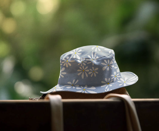 Summer Bucket Hat with Cheerful Daisy Print. Available in 2 sizes.