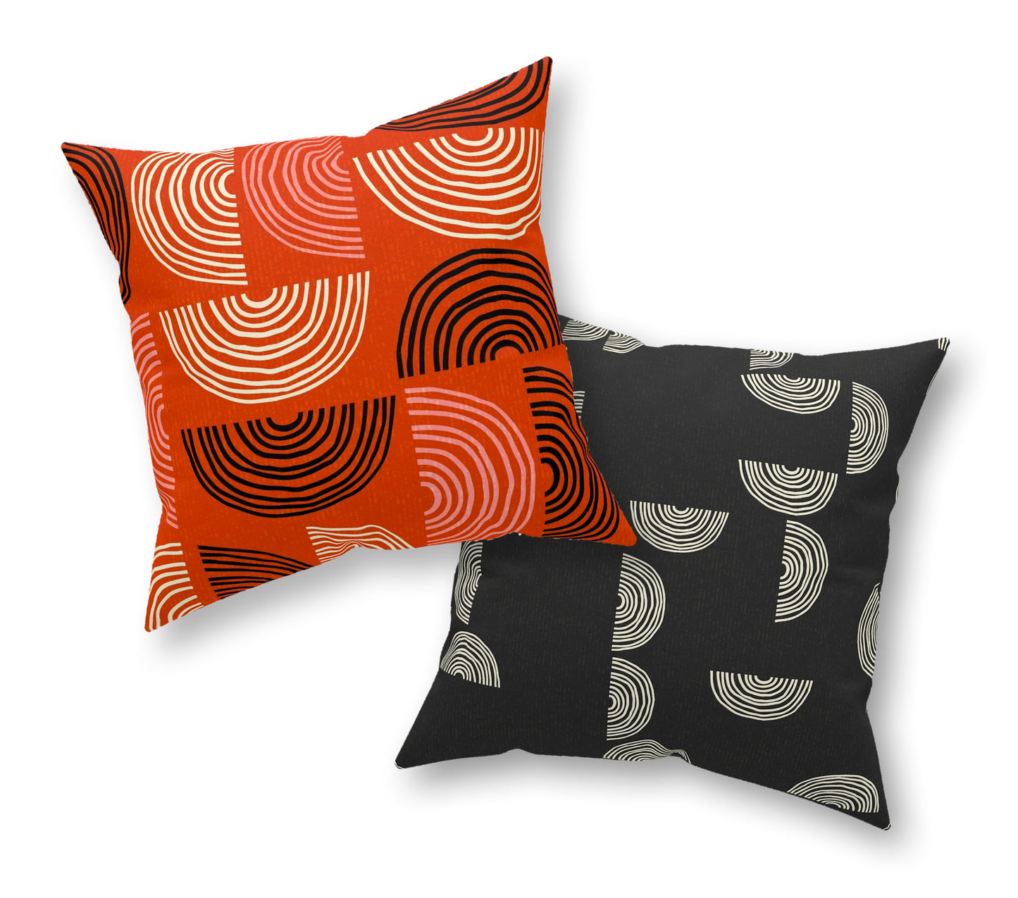 Accent Pillow with Mid-Century Prints in Red and Black. A Different Coordinating Pattern on each side. 5 Sizes. Pillow Insert Included.